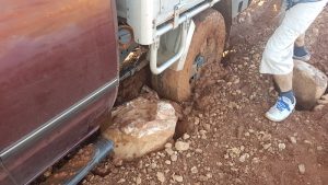 The offending rock that stopped the Navara from initially getting through the slop.