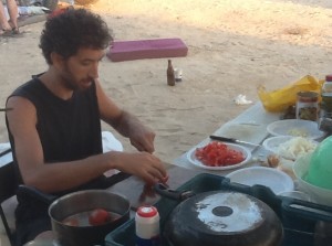 Ran preparing breakfast.
