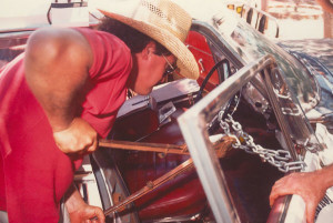 Geoff Ogilvie shows determination.