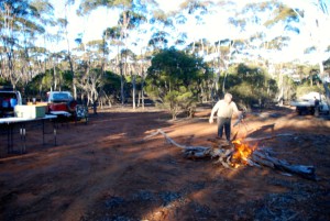 Cliff loads up the fire.