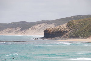 Watching surfers from Black point.