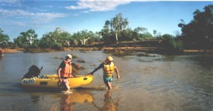 More walking than boating for Damien and Mike in this part of the river.
