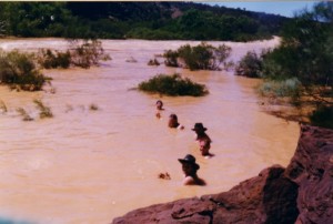 Cooling off from 40 plus degree heat in between carrying equipment back to The Bus.