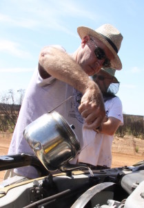 Jef added warm water to radiator.