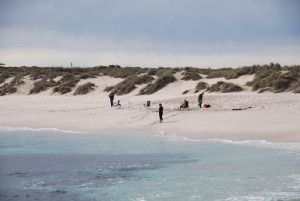 Fishers on the shore.