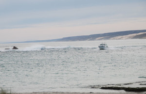 Taking a boat through the 'bar' at the Murchison River is most often a hazardous undertaking.