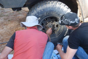 Greg and Dan working on the wheel bearing.