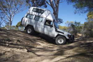 Steve takes his camper through first obstacle.