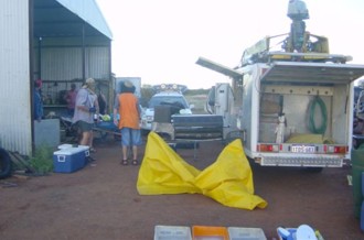 Setting up camp.