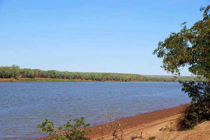 The Victoria River provides Timber Creek with an outlet to the Timor Sea.