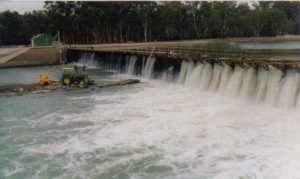 Major repairs were being carried out on the wall of Torrumbarry Weir.