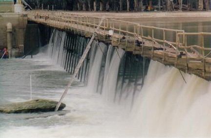 Engineers working on the weir.