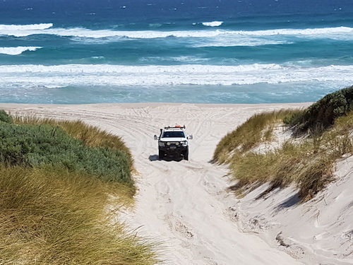 Kevin leaving beach for Callcup Hill.