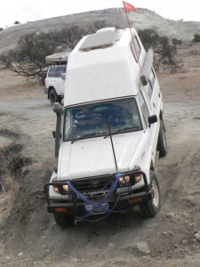 Steve drives his camper through.