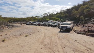 Lineup before the start of the drive along the creek