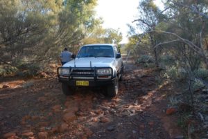 Phil's Landcruiser in the river bed.