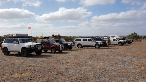 Vehicle lineup at Gie Gee Outcamp.