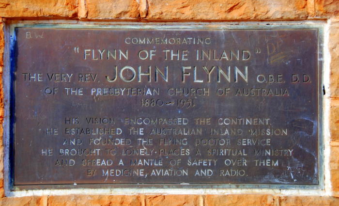 Plaque at the John Flynn memorial, intersection of the Stuart and Barkly Highway.