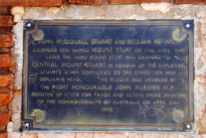 Central Mount Stuart plaque, 20 km north of Ti Tree.