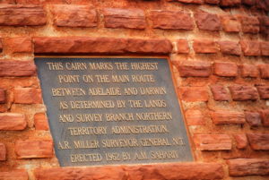 Plaque to mark the highest point on Stuart Highway.