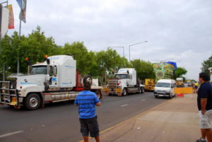 Two prime movers pulling and one pushing.