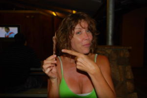 The delectable Tammy with a delectable kebab.