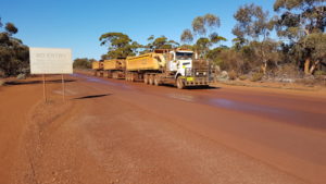 Iron ore-hauling triple road train. This one is empty.
