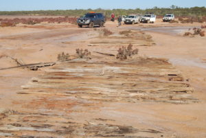 Corduroy track across a neck of the Hamersley Lakes.