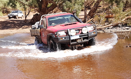 Aaron takes his Nissan Ute through the Oakover Crossing.