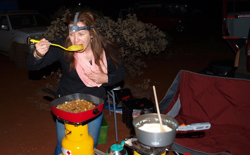 Carrie cooking.