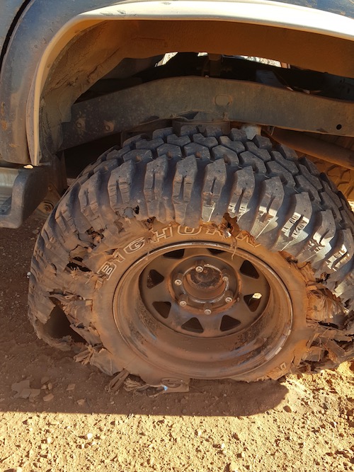 A short time later another tyre was shredded.