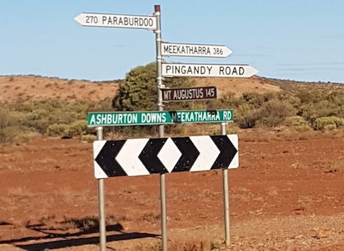 At the intersection of Ashburton Meekatharra Road and Pingandy Road.