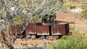 Underground railway ore trolleys.