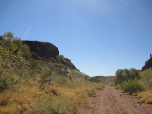 The tracks leads through a picturesque valley.