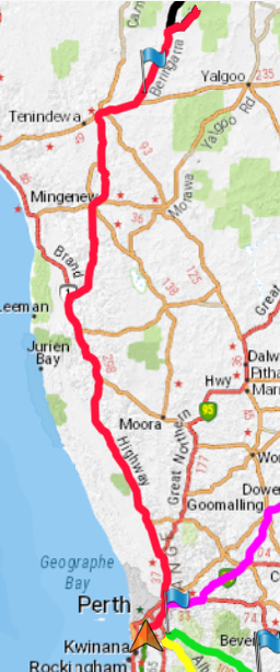Poondarrie Rocks to Perth Map.