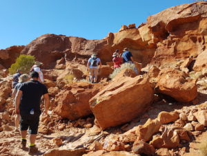 Walking up to the petroglyphs at Mundee.