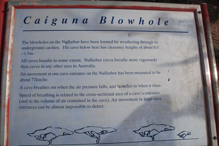 The explanation of the Caiguna Blowhole.