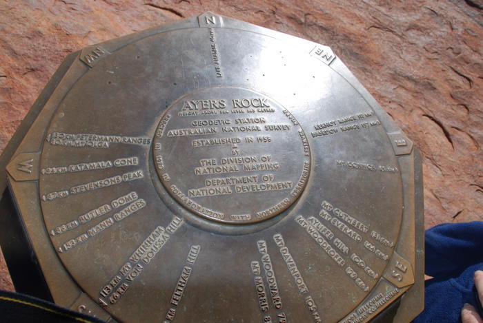 Marker at the top of Uluru.