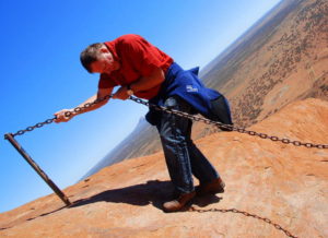 Using the chain to descend at the point known as the chicken chute.