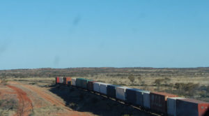 Goods train heading north on the Ghan line.