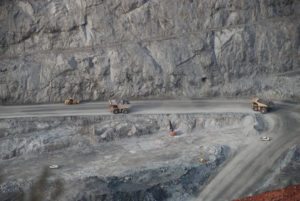 Trucks hauling ore out of the Superpit.