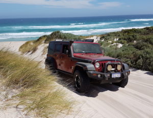 Jeep Wrangler coming up off Callcup Beach.