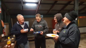 Enjoying Banana Flambe prepared by Phil.