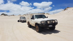 My Patrol and John's Tucson near the top of descent down Yeagarup Hill.