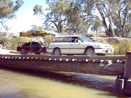 Subaru on bridge over the Mullaroo.