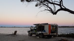 Kim's Nissan just on dusk at Yenyenning Lakes before the gale force winds started.