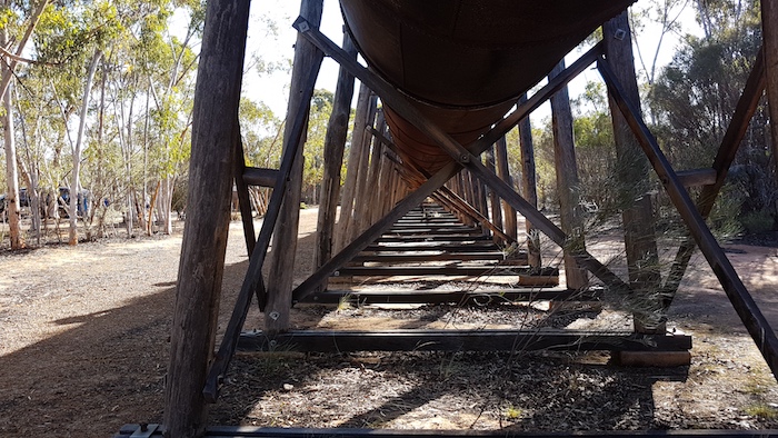 Massive jarrah supports for the Karalee viaduct.