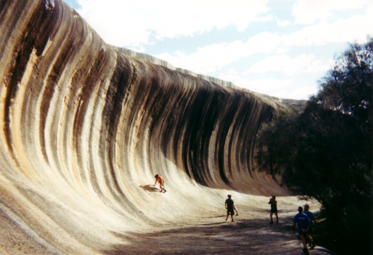 At Wave Rock. Someone always try to climb the face.