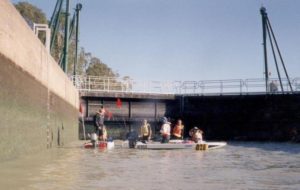 The water is being emptied from inside Waikerie Lock.