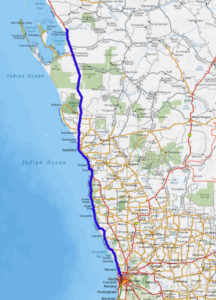 Perth to Wooramel Retreat via Indian Ocean Drive, Brand Highway and North West Coastal Highway.